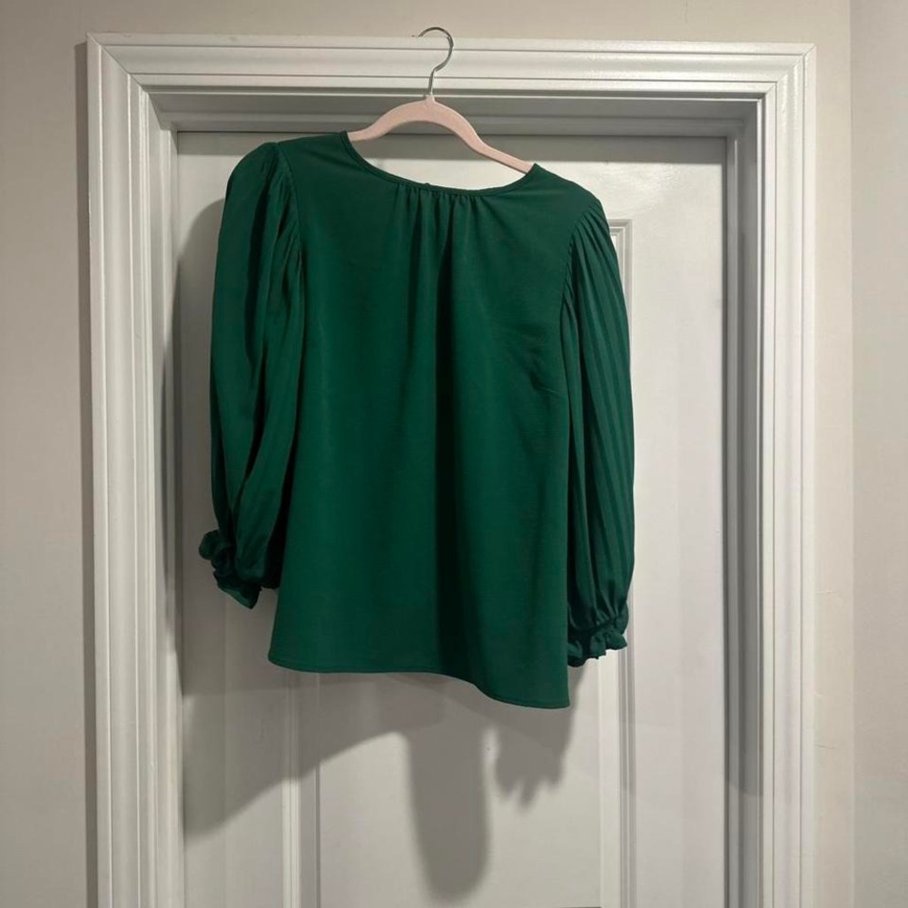 Green Long Sleeve Blouse Puff Sleeve Top Career Wear